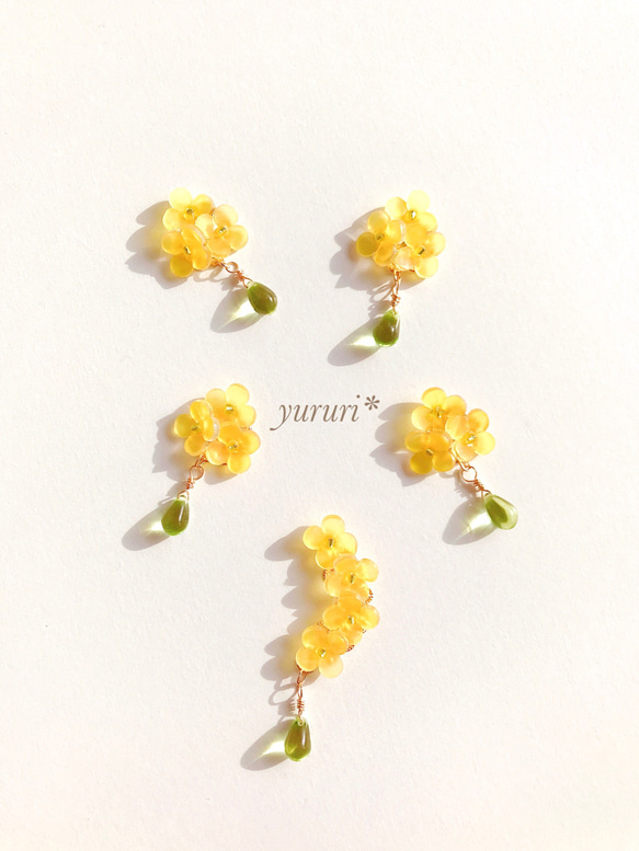 再販【yellow- bouquet】菜の花＊イヤリング（ピアス） 6枚目の画像