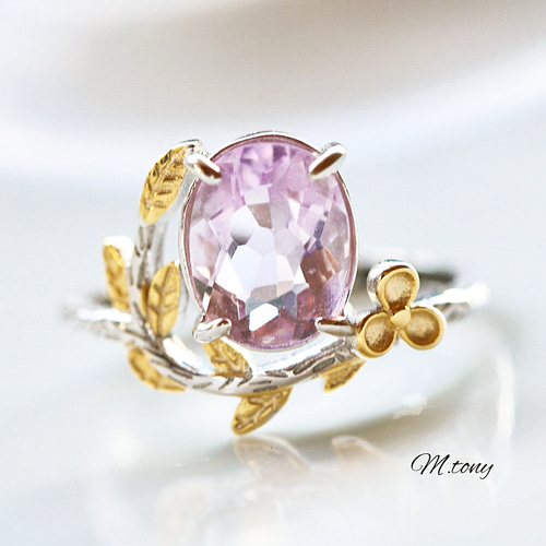 天然石ピンクフローライト 「銀草花が細やかに」silver925 