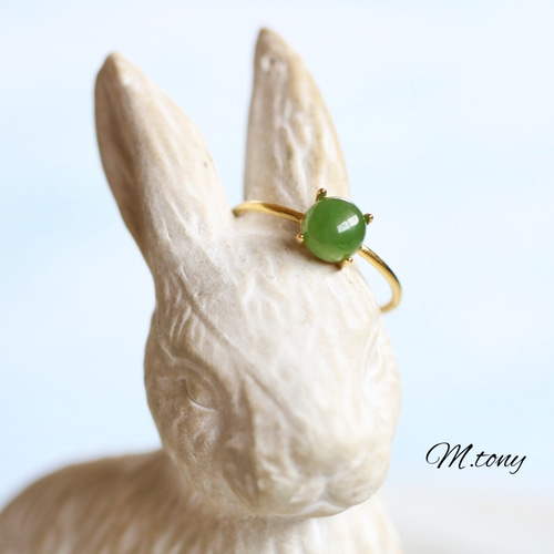 まんまる。一粒。お抹茶ぽつん」 軟玉翡翠 天然石リング