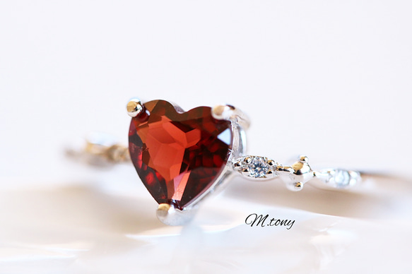 THE !ガーネット「 愛らしさの絶対正義」ハートシェイプ天然石 silver925  9号～18号フリーサイズ特集掲載 2枚目の画像