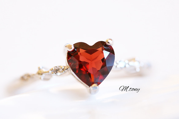 THE !ガーネット「 愛らしさの絶対正義」ハートシェイプ天然石 silver925  9号～18号フリーサイズ特集掲載 3枚目の画像