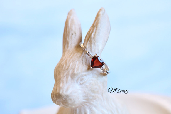 THE !ガーネット「 愛らしさの絶対正義」ハートシェイプ天然石 silver925  9号～18号フリーサイズ特集掲載 4枚目の画像