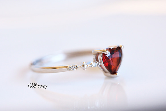 THE !ガーネット「 愛らしさの絶対正義」ハートシェイプ天然石 silver925  9号～18号フリーサイズ特集掲載 5枚目の画像