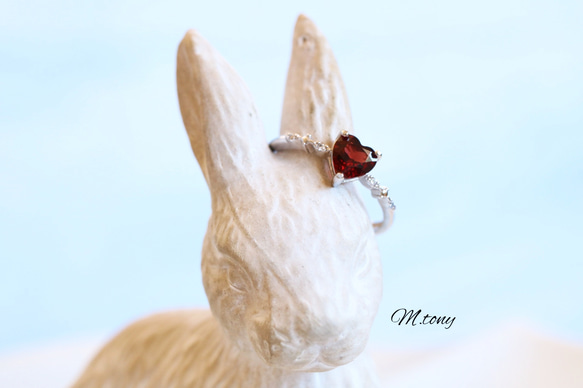 THE !ガーネット「 愛らしさの絶対正義」ハートシェイプ天然石 silver925  9号～18号フリーサイズ特集掲載 9枚目の画像