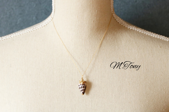 「金砂の貝殻」天然シェル&パール 14kgfネックレス真珠アジャスター付ネックレス変更可能 7枚目の画像
