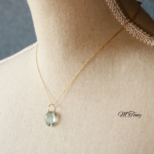 アクアマリンカービング　モスアクアマリン　ハンドメイド作家物　14kgf ◇ アクアマリン 6.7ct カービング ルース ペアシェイプ