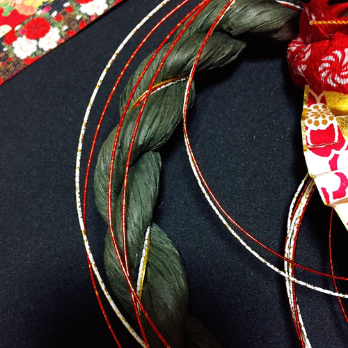 ハンドメイド　獅子舞 ちょこんと可愛い獅子舞付き✿しめ縄 つまみ細工 自然素材✿ しめ縄