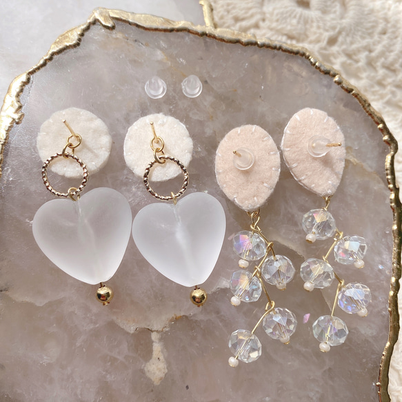 heart bijou♡frosted. ぷっくりハート ビジュー 2way 〈イヤリング ピアス〉 4枚目の画像