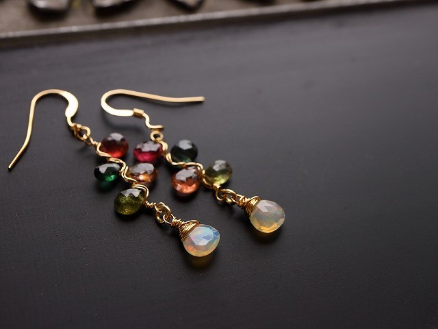 10月誕生石＊エチオピア産オパール＊トルマリン＊14kgfピアス＊no.476編