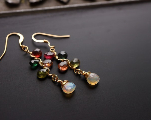 10月誕生石＊エチオピア産オパール＊トルマリン＊14kgfピアス＊no.476