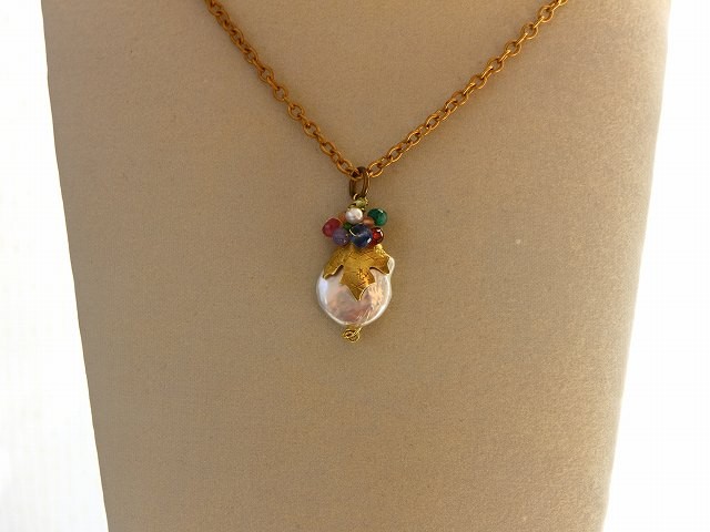 再販＊For your Christmas*淡水パール＊大粒＊葉＊ヴィンテージスタイル＊真鍮ネックレス*no.227