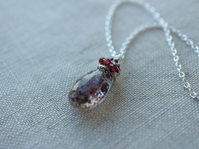 レピドクロサイト＊大粒＊ガーネット＊スターリングシルバーネックレス*no.216