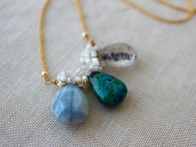 海からno.３＊ブルーオパール＊クリソコラ＊レピドクロサイト＊14kgfネックレス＊no.280