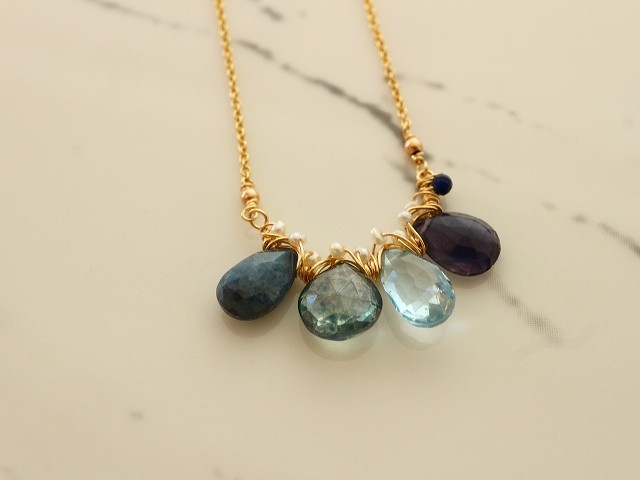 Shades of blue＊ブルートパーズ＊アイオライト＊ブルー＊14kgfネックレス＊no.360