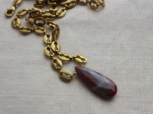 オーシャンジャスパー＊真鍮ネックレス＊フレンチスタイル＊no．363