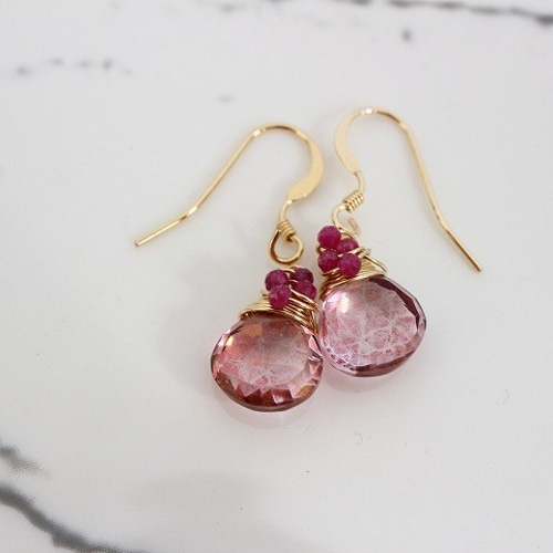 桜＊ピンクミスティッククォーツ＊ルビー＊14kgfピアス＊no.400 ピアス  