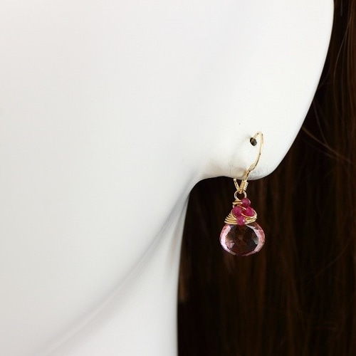 桜＊ピンクミスティッククォーツ＊ルビー＊14kgfピアス＊no.400 ピアス  