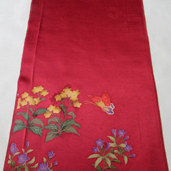 紅、金、蝴蝶和四季花卉圖案 純絲家徽設計 Dashiko Tango Chirimen No.125-10 右前身下擺 [100 第3張的照片