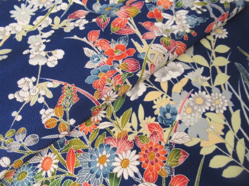 【確認中】　正絹　反物　まとめ売り　濱　縮緬　スコッチガード　友禅　青　紫　紺 Prices down2）正絹 小紋 反物 着物「柿渋染め 更紗」日本製 丹後