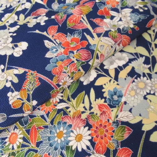 正絹反物　モスグリーン　丹後ちりめん　手描き　紫陽花 紺青色 本加賀友禅 草花模様 正絹 丹後ちりめん No.30【50cm×37cm