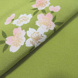 薄い抹茶色 桜模様 正絹縮緬生地 丹後ちりめん 八掛生地 No.156