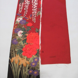 帶蝴蝶和 moriwaka 圖案的紅色紫藤 純絲綢徽章設計 Dashiko Tango Chirimen No.125-3 Fu 第2張的照片