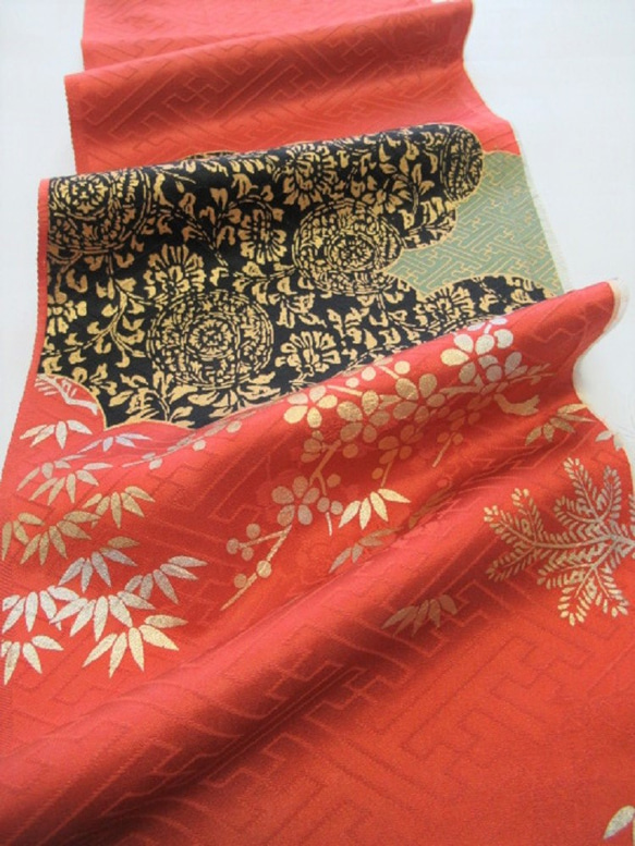 紅褐色金銀色 松竹梅紋 純絲紋飾 丹氏丹後旗面 No.82-4 Furisode part [225cm×19cm] Unrav 第3張的照片