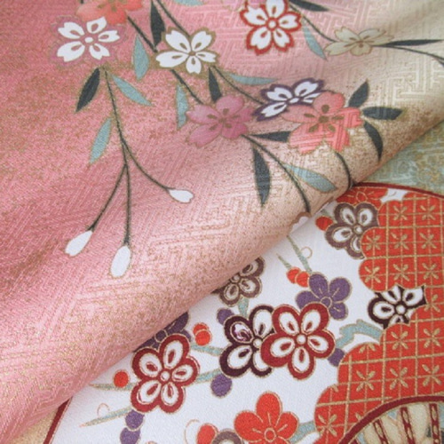 正絹　反物　ピンク　オレンジ　6点まとめ売り　　花柄　菱形模様 正絹 反物 ピンク オレンジ 6点まとめ売り 花柄 菱形模様 正絹 反物