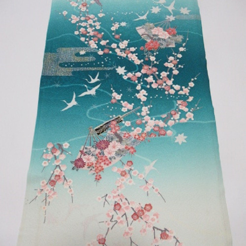 ゆりのはな 付下げ 京友禅ボカシ染め 風景画 ちりめん 水色系 正絹