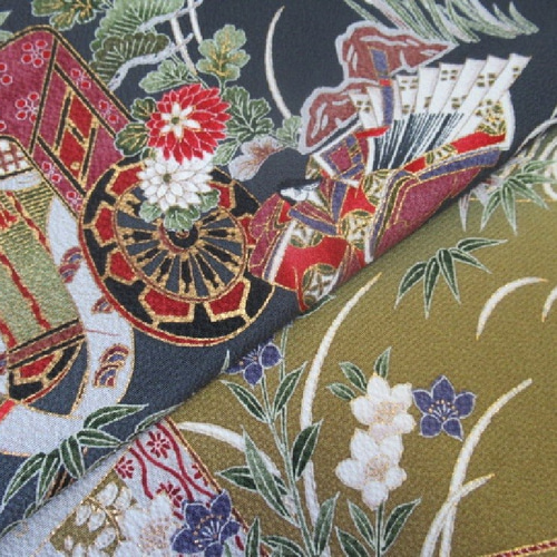 色内掛 正絹 ② 墨黒色 金彩十二単模様 正絹 丹後ちりめん No.110-9 右後ろ身頃