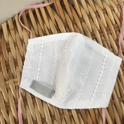 洗える手作りマスク　Ｌサイズ 大人　レースストライプ 2枚目の画像