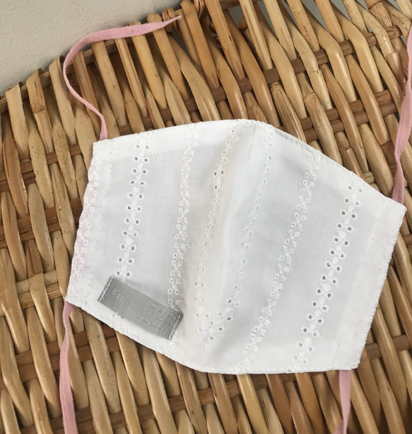 洗える手作りマスク　Ｌサイズ 大人　レースストライプ 2枚目の画像