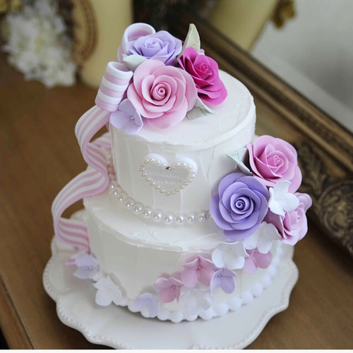 ストライプリボンと薔薇のクレイケーキ ウェルカムボード juju clay