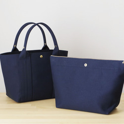 ★☆sale☆★　bag in bag 付き帆布トートＭ（ダークネイビー) 2枚目の画像