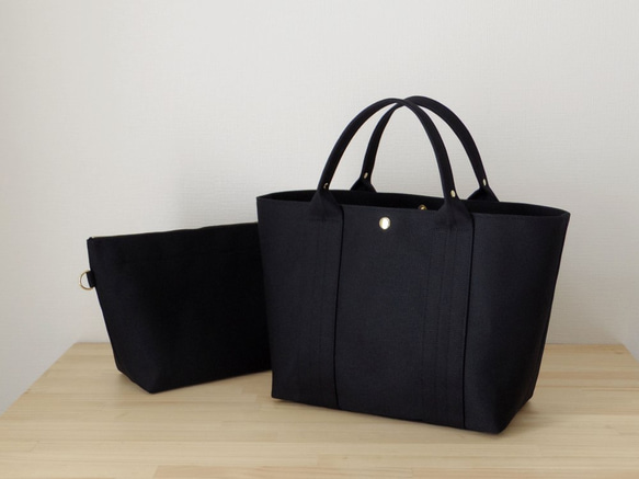 【受注製作】bag in bag 付き帆布トートＬ（ブラック) 1枚目の画像