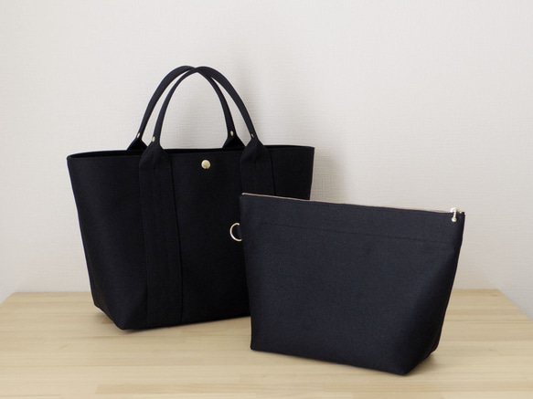 【受注製作】bag in bag 付き帆布トートＬ（ブラック) 4枚目の画像