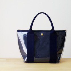 【受注製作】bag in bag 付きクリア帆布トート（ダークネイビー) 2枚目の画像