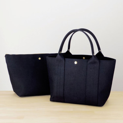 【受注製作】bag in bag 付き帆布トートＭ（ブラック) 2枚目の画像
