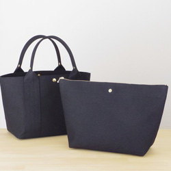 【受注製作】bag in bag 付き帆布トートＭ（ブラック) 4枚目の画像