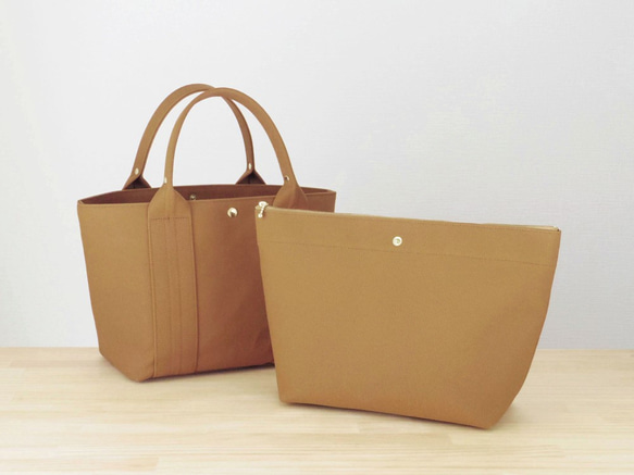 【受注製作】bag in bag 付き帆布トートＭ（キャメル) 4枚目の画像