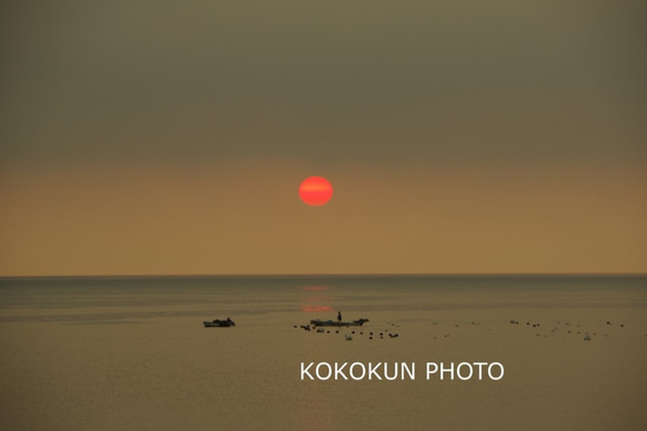 有明海の朝の風景「赤い太陽」（A４サイズ） 1枚目の画像