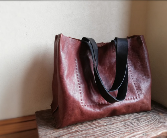 ざっくりtote　Ｌ　オイルシュリンクレザー　ブラウン 7枚目の画像