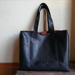 ざっくりtote　Ｌ　ブラウン✗ブラック　オイルシュリンクレザー 3枚目の画像