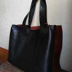 ざっくりtote　Ｌ　ブラウン✗ブラック　オイルシュリンクレザー 6枚目の画像