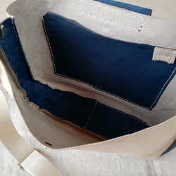 Round Shoulder Bag　ライトグレー✗ネイビー　ピッグスキン 4枚目の画像