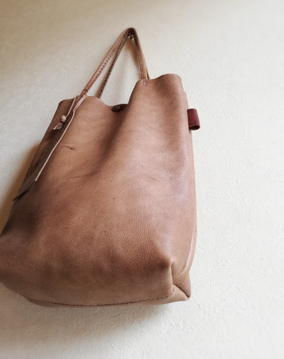 simple tote 縦長　ベージュブラウン　kuduleather 9枚目の画像