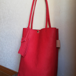 simple tote 縦長　レッド　ピッグスキン 4枚目の画像