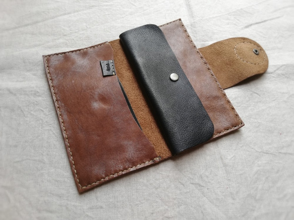 simple wallet　オークグレー✗ブラック　オイルシュリンクレザー 4枚目の画像