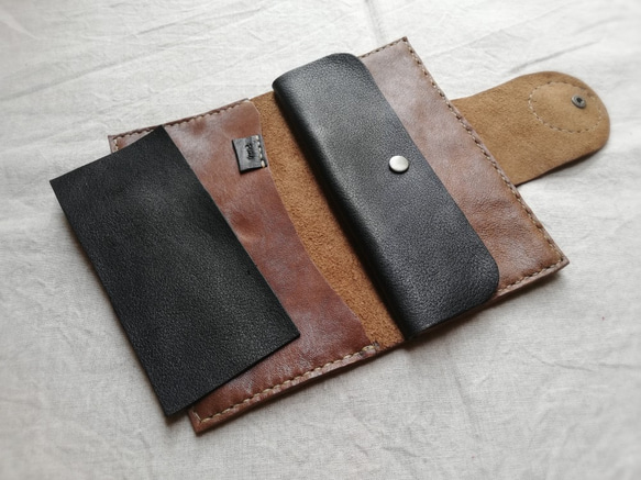 simple wallet　オークグレー✗ブラック　オイルシュリンクレザー 5枚目の画像