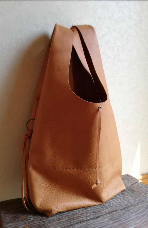 leather my bag Ｌ　キャメル　ピッグスキンレザー 4枚目の画像